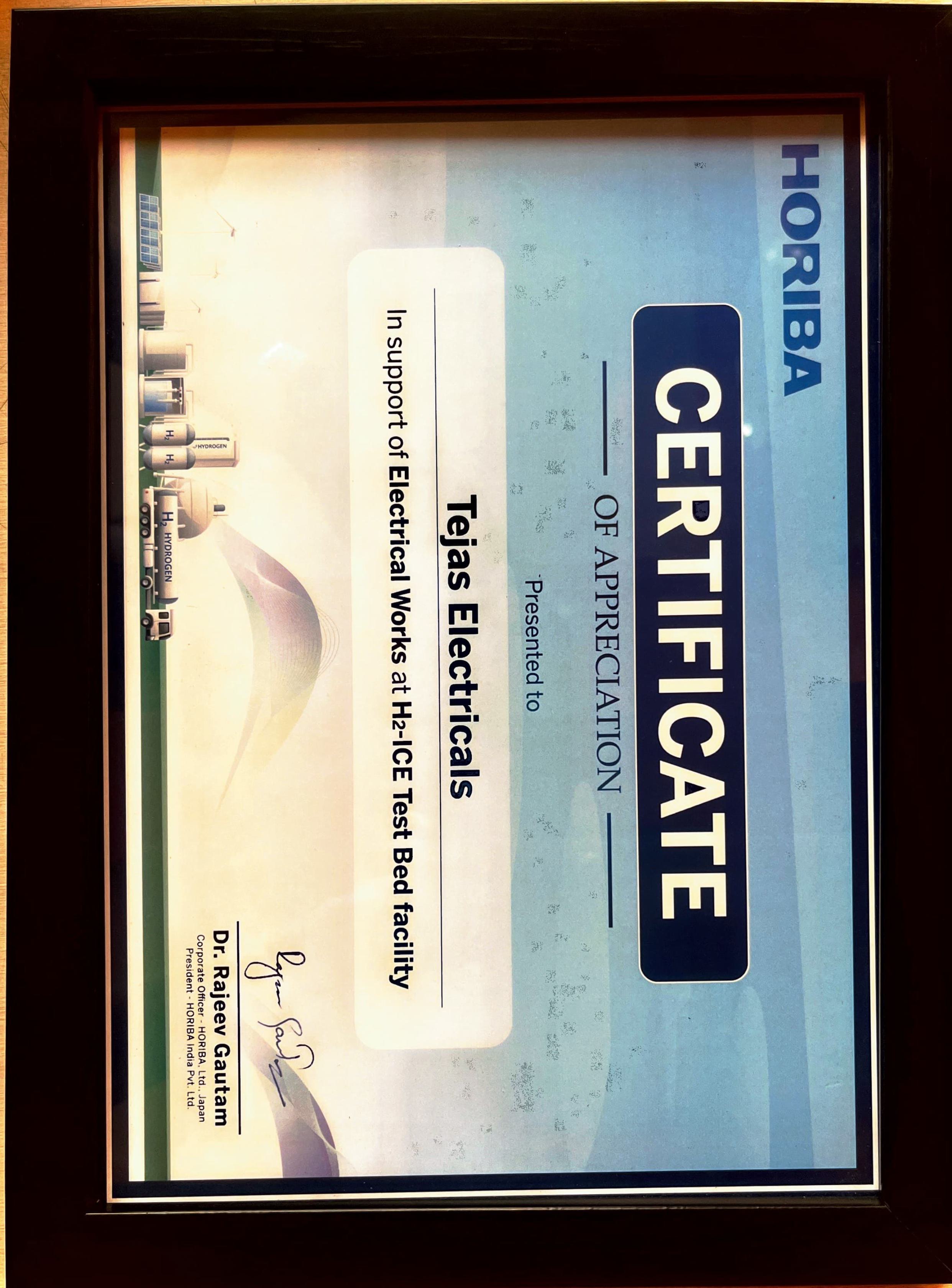 HORIBA Certificate